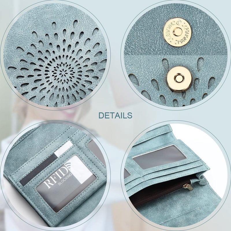 APHISON محفظة طويلة ثلاثية الطي من جلد ناعم للسيدات مع حماية RFID من APHISON، حافظة بطاقات ائتمان للنساء مع صندوق هدايا 2214blue - Image 3